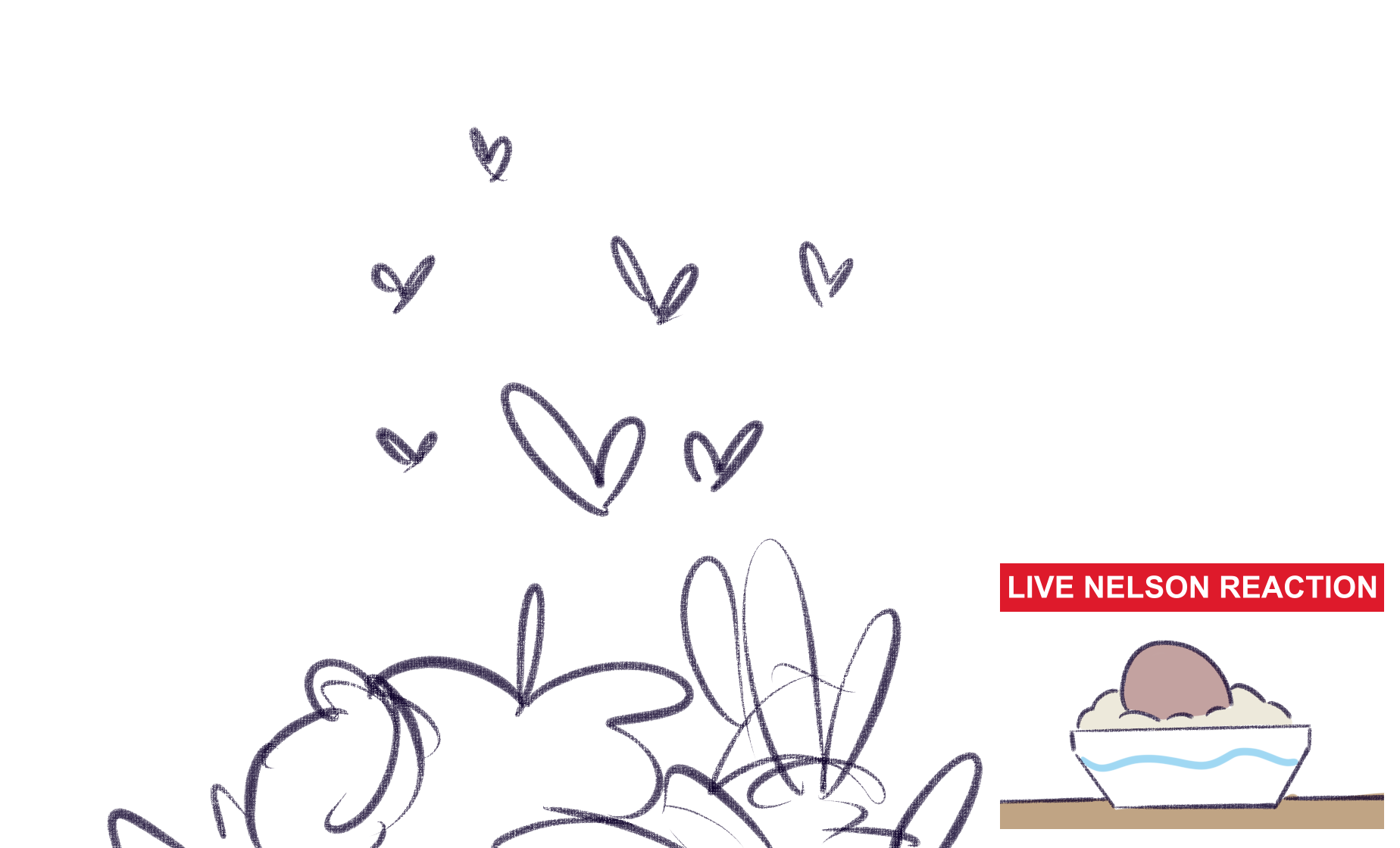 Now it's a lot smaller and in the corner of the image, and there's a bunch of hearts next to it over a barely visible bundle of people, from which can be distinguished Chartreuse's hair and Folk's wagging tail. It's very cute!